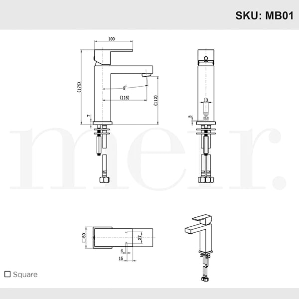 Meir Square Matte Black Basin Mixer