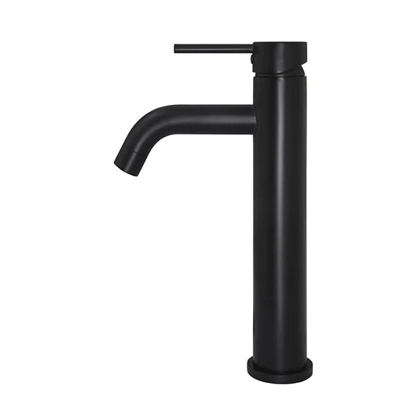 Meir Round Tall Matte Black Basin Mixer with Curved Spout