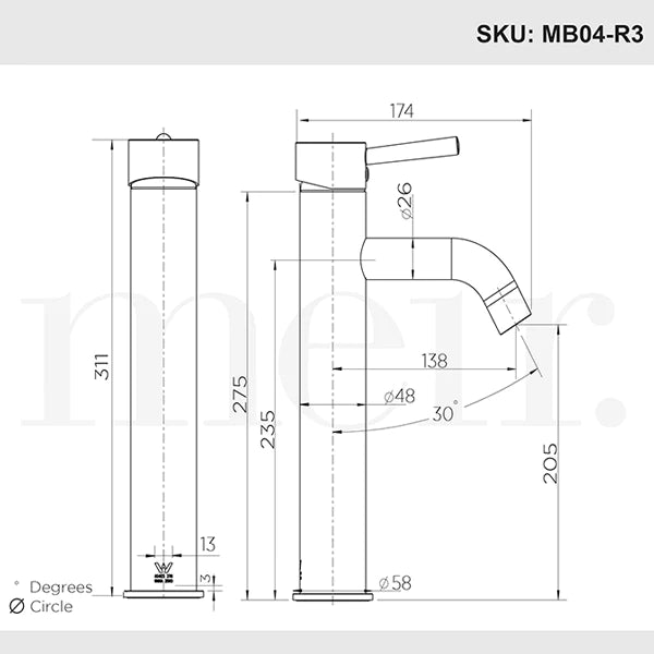 Meir Round Tall Chrome Basin Mixer with Curved Spout