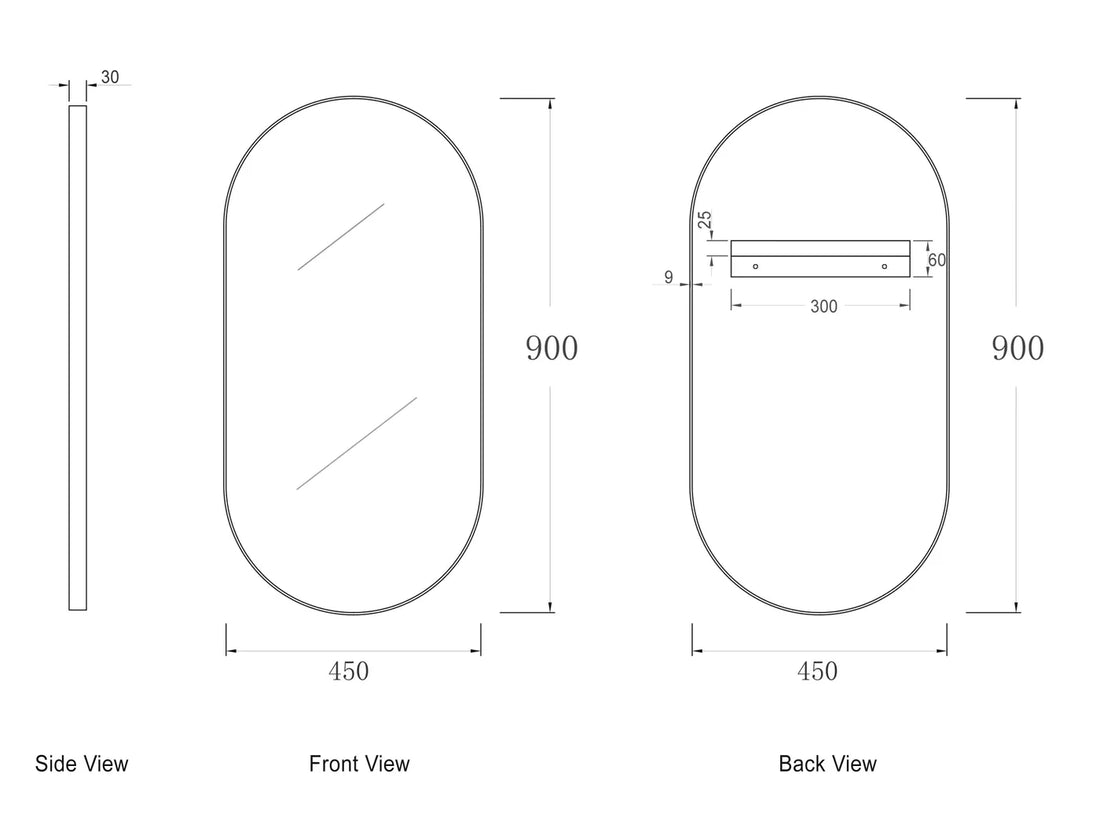 Otti Noosa Mirror 900x450mm Black