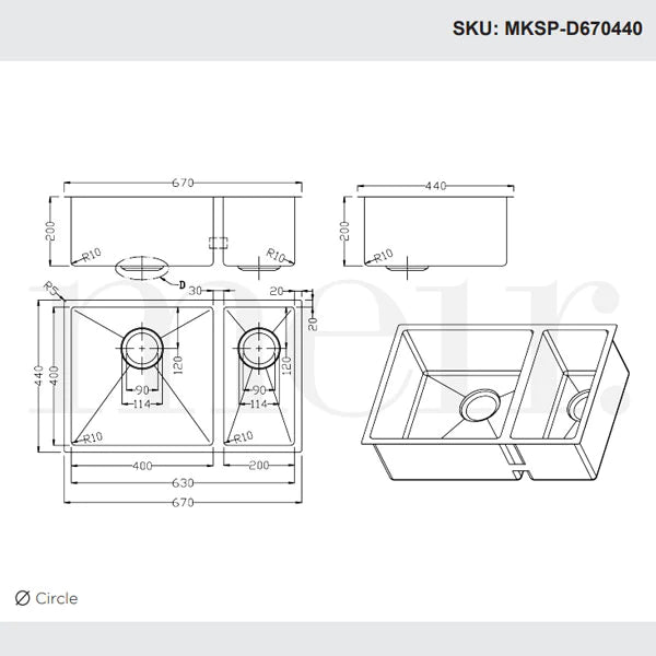 Meir Kitchen Sink 1.5 Bowl 670mm x 440mm - Brushed Nickel