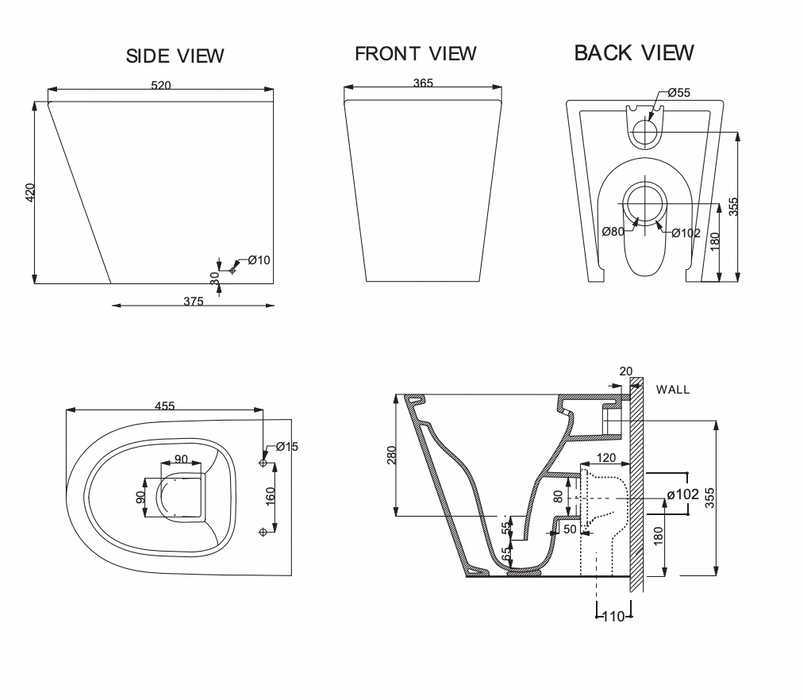 Manhattan Rimless Wall Faced Toilet Pan