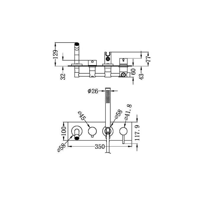 Nero Mecca Wall Mounted Bath Mixer With Handshower Chrome