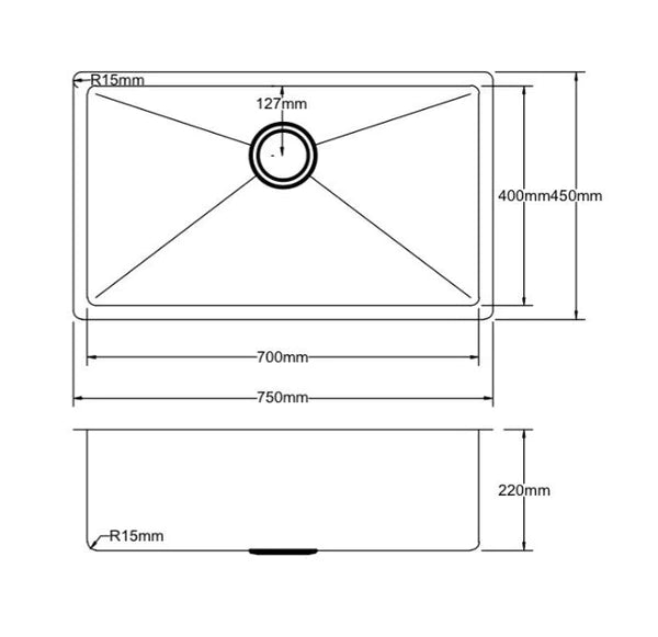 Poseidon PKSS-750R Handmade Stainless Steel Kitchen Sink