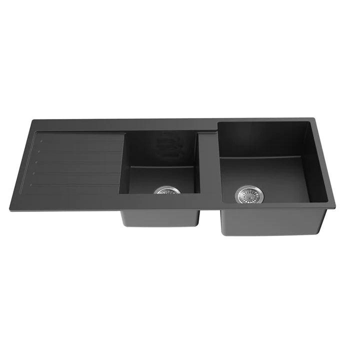 Poseidon QKS11650DD-MB Quartz Double Bowl Kitchen Sink Matt Black