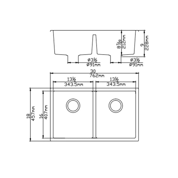 Poseidon QKS7645D-MB Quartz Undermount Kitchen Sink Matt Black