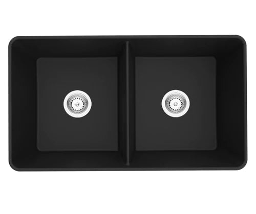 Poseidon QKS8348D-MB Quartz Undermount Matt Black Kitchen Sink