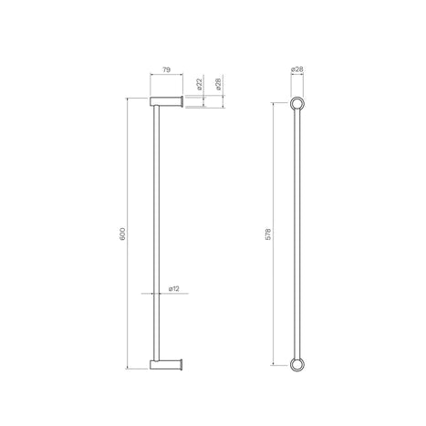 Parisi Envy 600mm Single Towel Rail Brushed Nickel