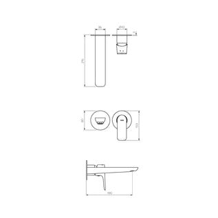 Parisi Slim II Wall Mixer with 190mm Spout (Individual Flanges) - Fucile