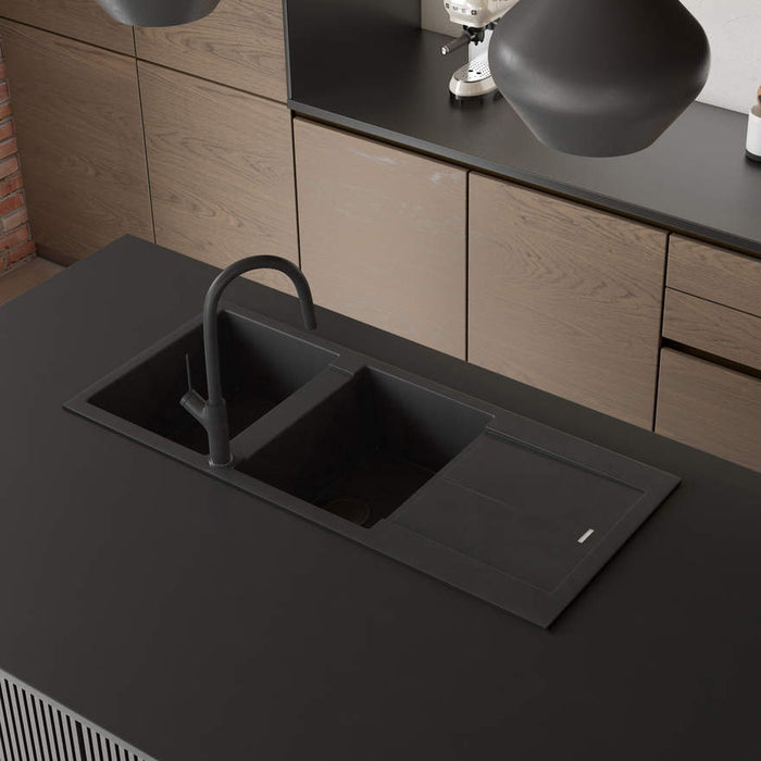 Oliveri Santorini Black Double Bowl Topmount Sink With Drainer