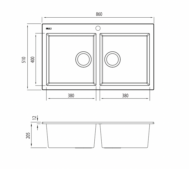 Oliveri Santorini Black Double Bowl Topmount Sink