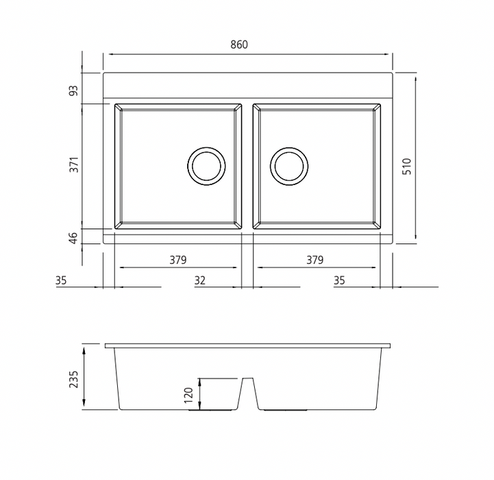 Oliveri Santorini Black Double Bowl Topmount Sink With Glass Top