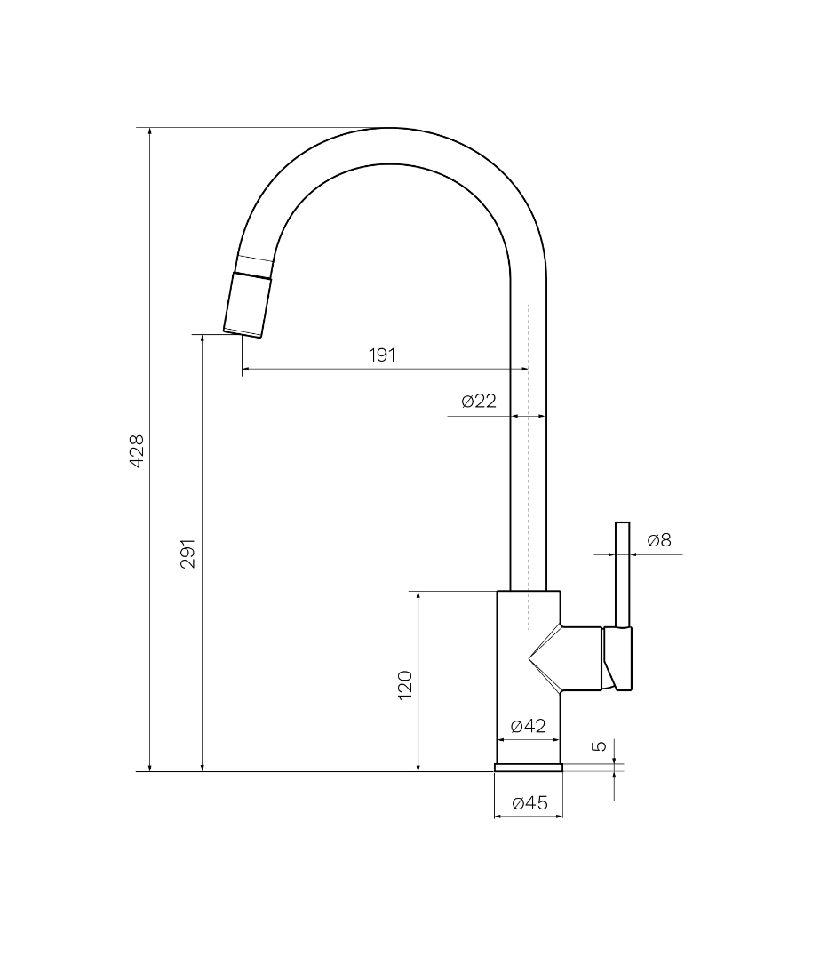 Parisi Envy Kitchen Mixer with Round Spout Pull Out Spray Brushed Brass