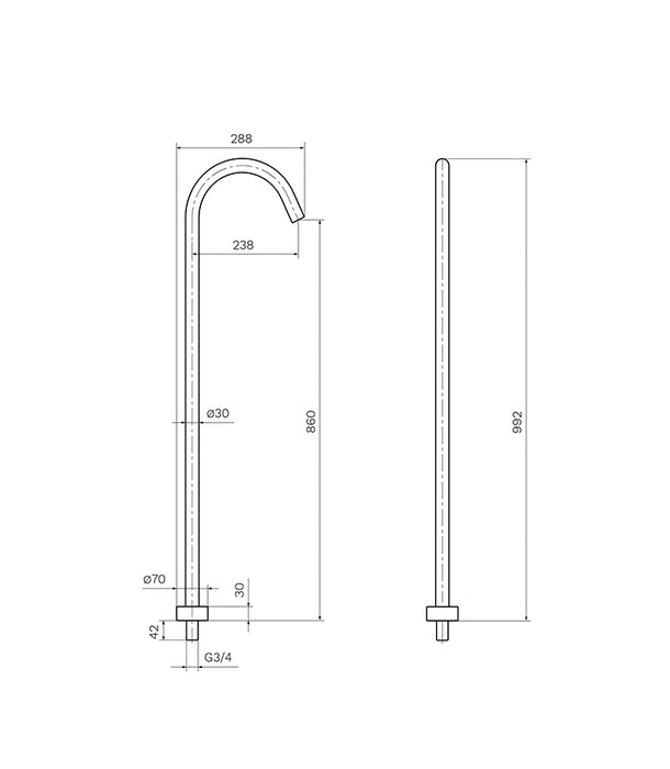 Parisi Tondo Freestanding Bath Spout 860mm Matt Black