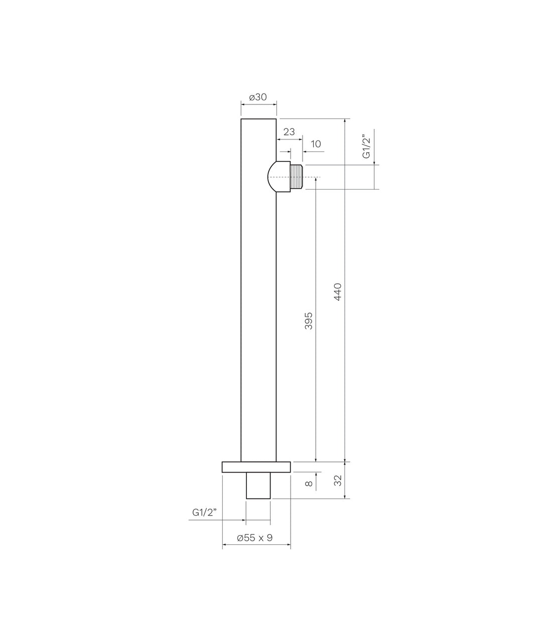 Parisi Tondo Wall Shower Arm 440mm - Brushed Nickel