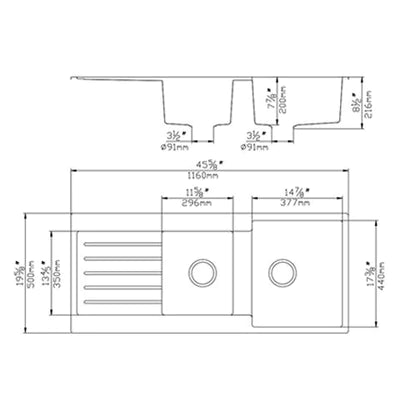 Poseidon QKS11650DD-MB Quartz Double Bowl Kitchen Sink Matt Black