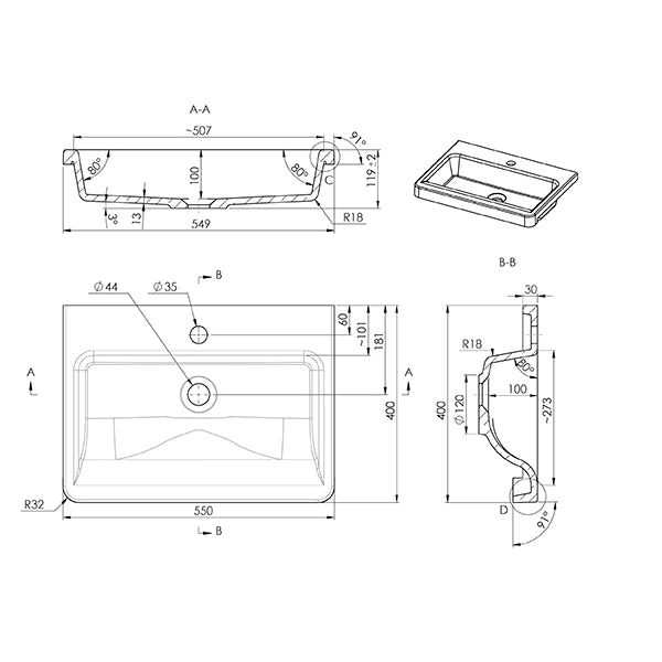 ADP Integrity Solid Surface Semi-Recessed Basin