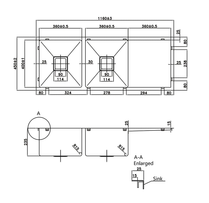 Poseidon PKS-1160DS Handmade Stainless Steel Kitchen Sink