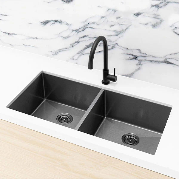 Meir Double Bowl PVD Kitchen Sink 860mm - Gunmetal Black