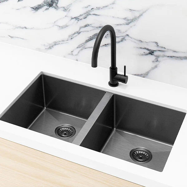 Meir Double Bowl PVD Kitchen Sink 760mm - Gunmetal Black