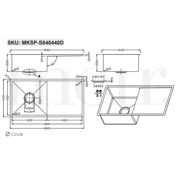 Meir Single Bowl with Drainer Kitchen Sink 840mm - Brushed Bronze Gold