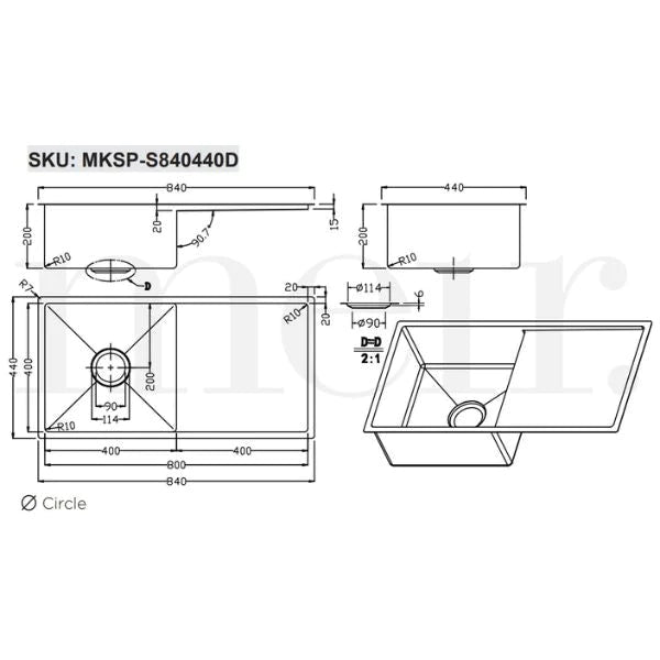 Meir Single Bowl with Drainer Kitchen Sink 840mm - Brushed Nickel