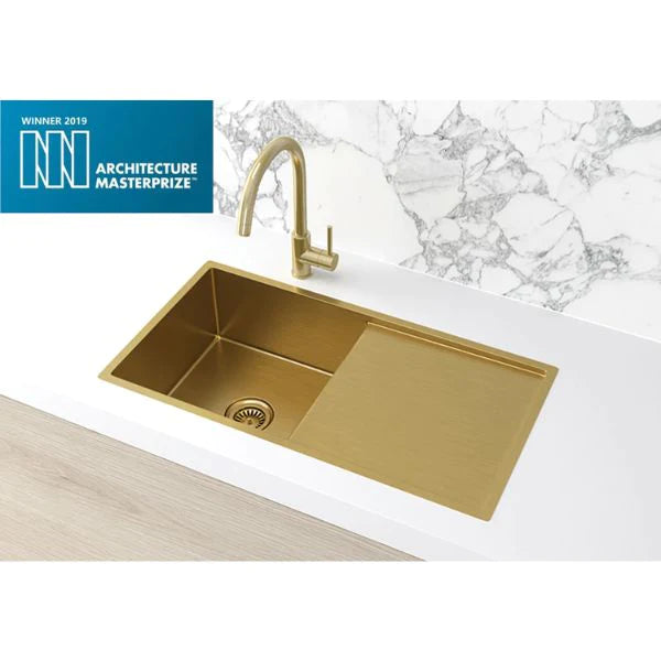 Meir Single Bowl with Drainer Kitchen Sink 840mm - Brushed Bronze Gold