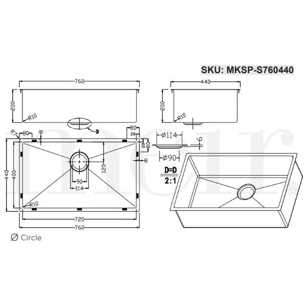 Meir Single Large Bowl Kitchen Sink 760mm - Gunmetal Black