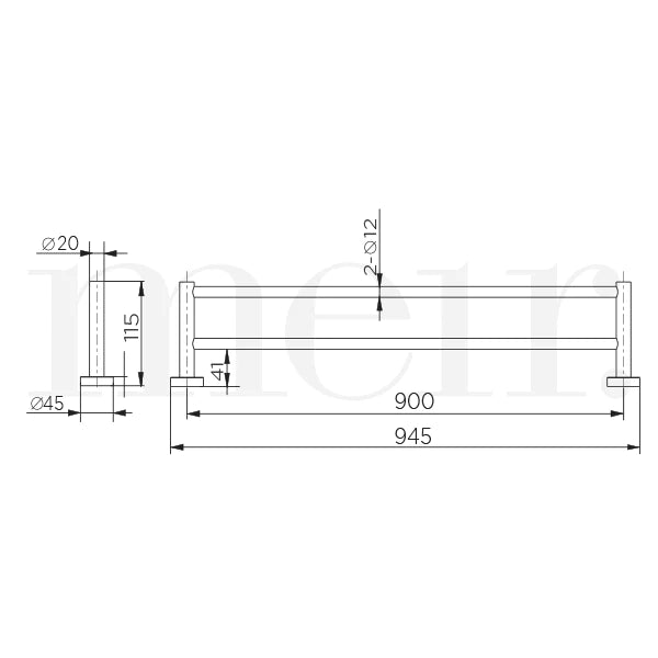 Meir Round Double Towel Rail 600mm - Matte Black