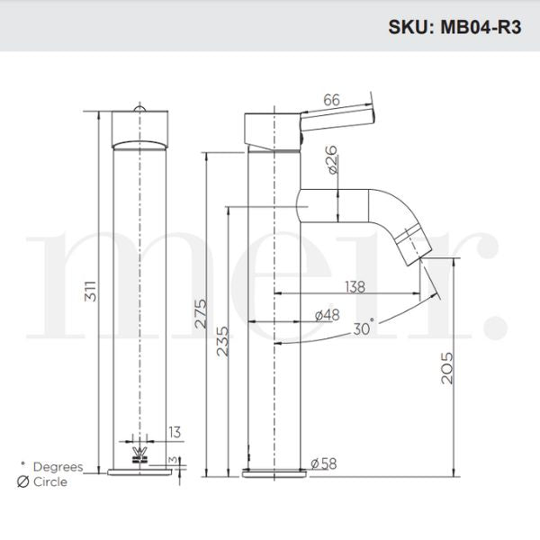 Meir Round Tall Shadow Basin Mixer with Curved Spout