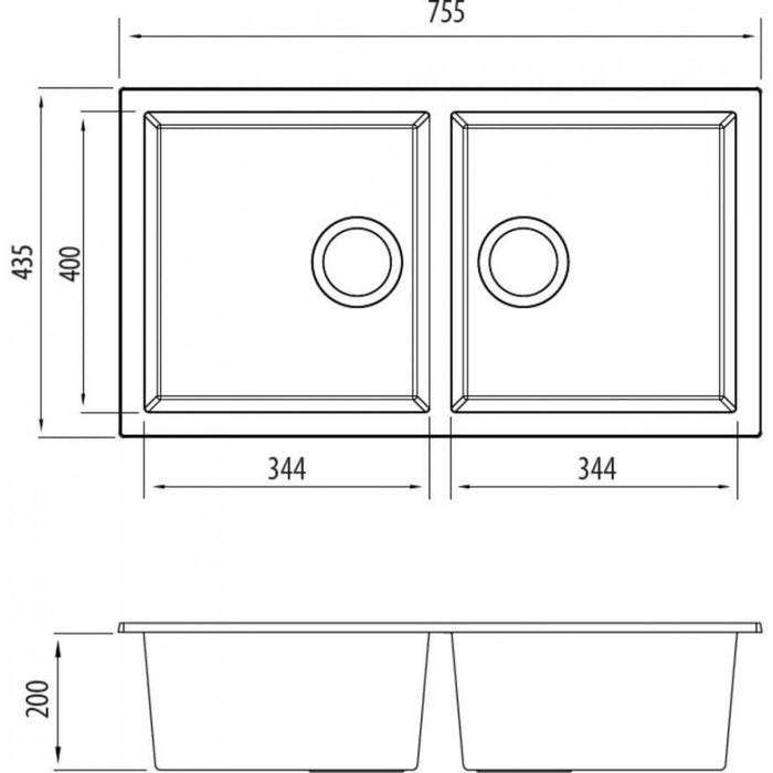 Oliveri Santorini Black Piccolo Double Bowl Undermount Sink